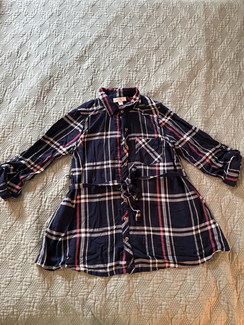 Motherhood Navy Plaid Button-Front Shirt Dress with Pink & White Stripes